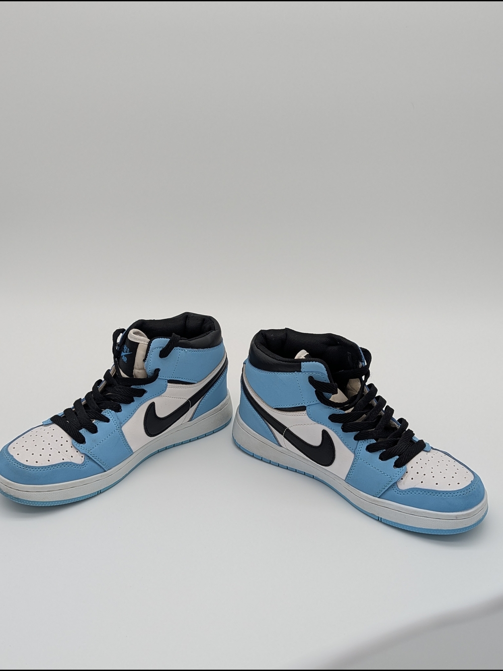 Nike Air Jordan Style High-Top Sneakers in Light Blue & White